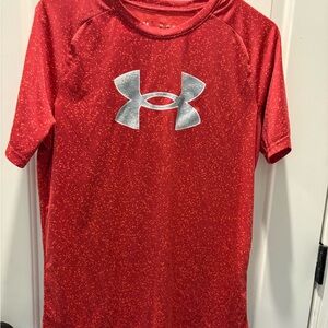Under Armour Red Speckled Athletic Tee with White Logo